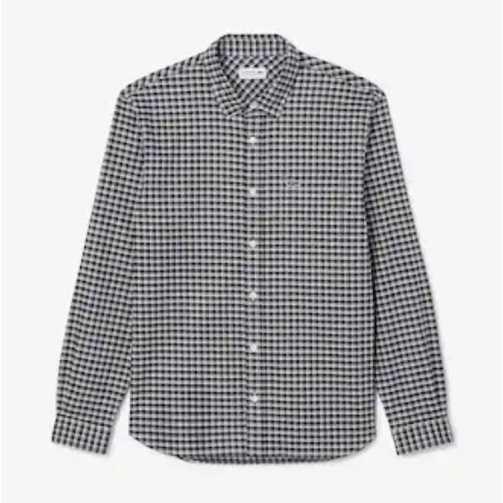 Lacoste Black and White Gingham Button-Down Shirt , streshable